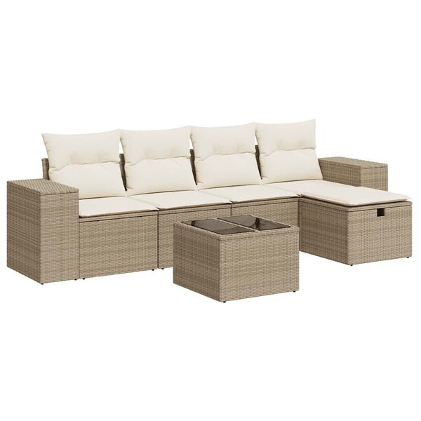 vidaXL Set Divano da Giardino 6 pz con Cuscini Beige in Polyrattan