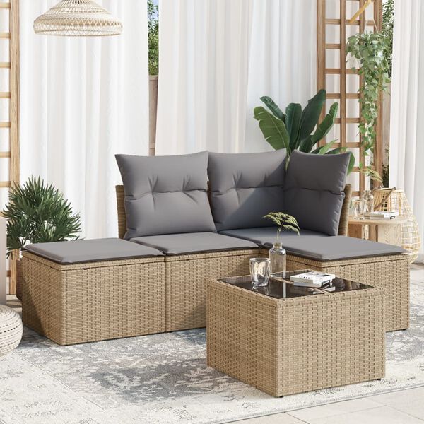 vidaXL Set Divano da Giardino 5 pz con Cuscini Beige in Polyrattan