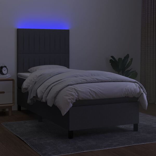 vidaXL Letto a Molle Materasso e LED Grigio Scuro 100x200cm in Tessuto