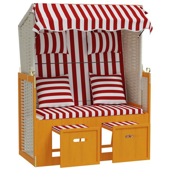 vidaXL Strandkorb con Cuscini Polyrattan e Legno Massello Rosso Bianco