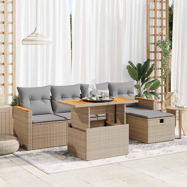 vidaXL Set Divano da Giardino 6 pz con Cuscini Beige in Polyrattan