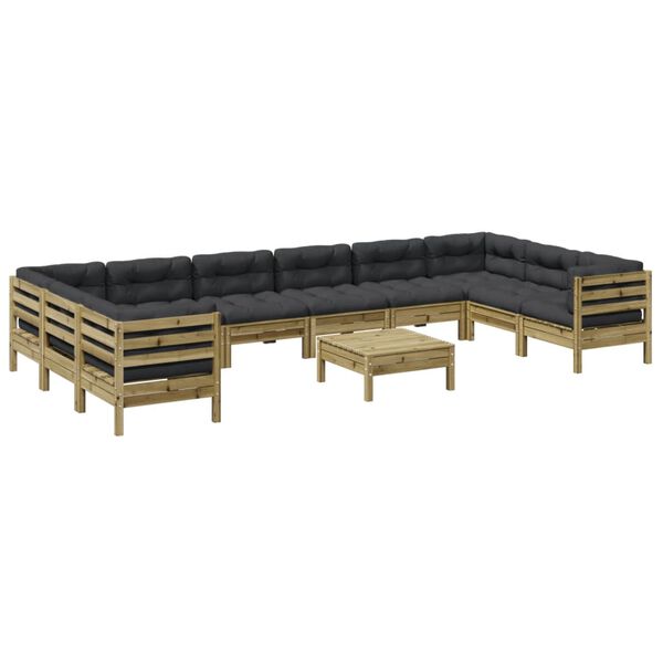 vidaXL Set Divani Giardino 11 pz con Cuscini Legno Impregnato di Pino