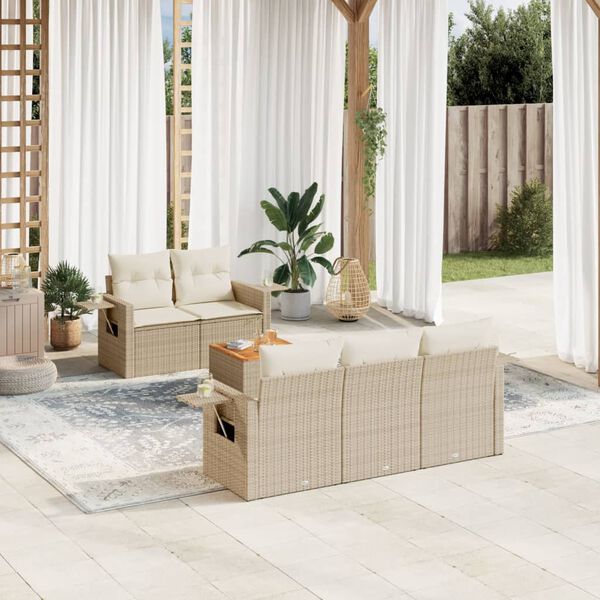 vidaXL Set Divano da Giardino 6 pz con Cuscini Beige in Polyrattan