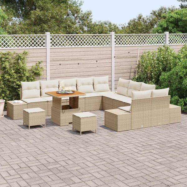 vidaXL Set Divano da Giardino con cuscino 13 pcs Beige polyrattan