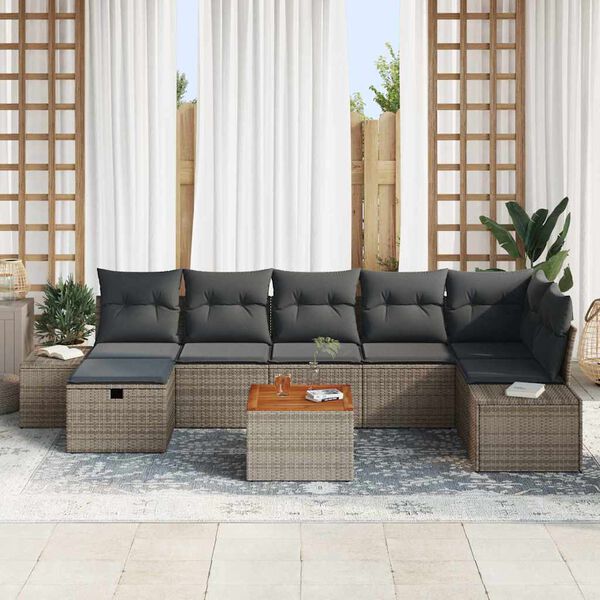 vidaXL Set Divano da Giardino con cuscino 8 pcs Grigio polyrattan