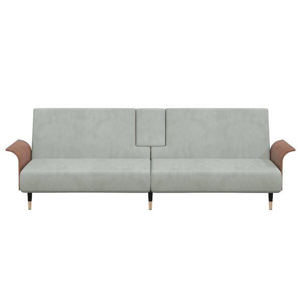 vidaXL Divano Letto con Portabicchieri in Velluto Grigio Chiaro