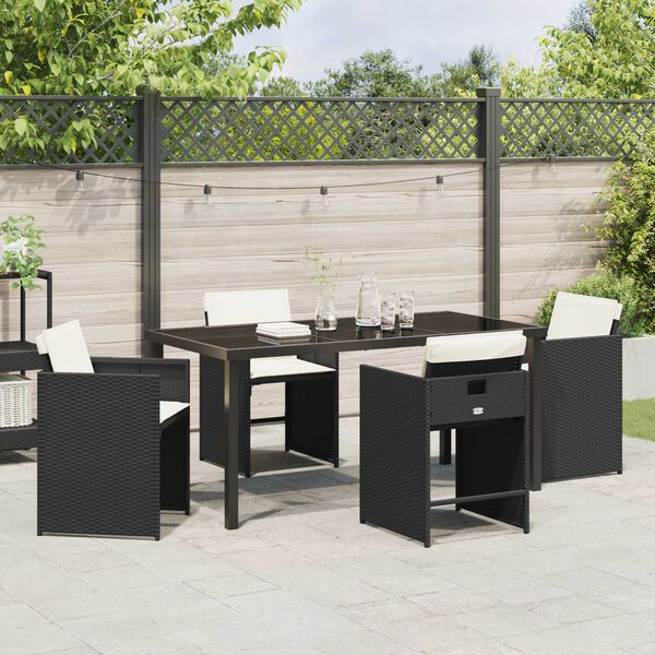 vidaXL Set da Pranzo per Giardino con cuscino 5 pcs Nero polyrattan