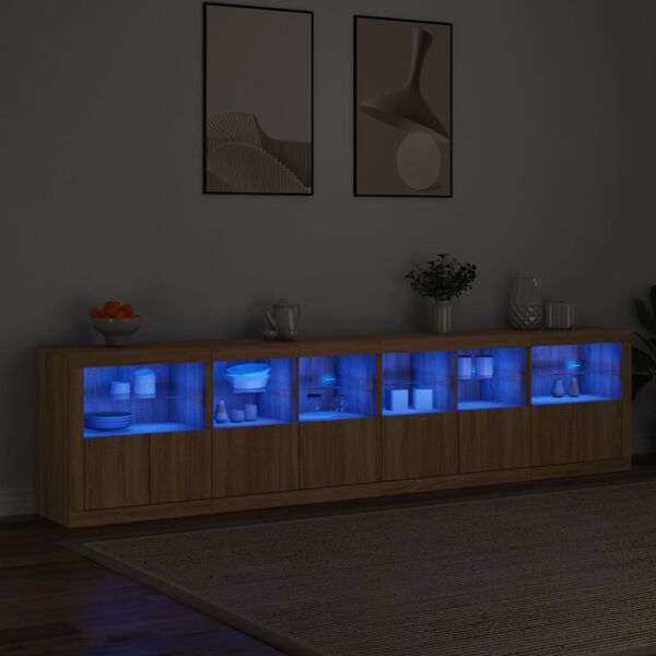 vidaXL Credenza con Luci LED Rovere Sonoma 283x37x67 cm