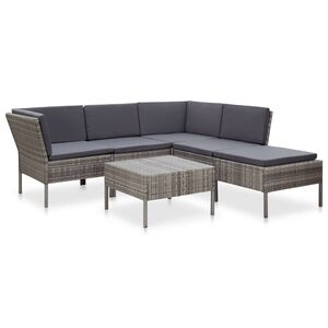 vidaXL Set Divani da Giardino 6 pz con Cuscini in Polyrattan Grigio