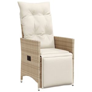 vidaXL Sedia Reclinabile da Giardino con Cuscini Beige in Polyrattan