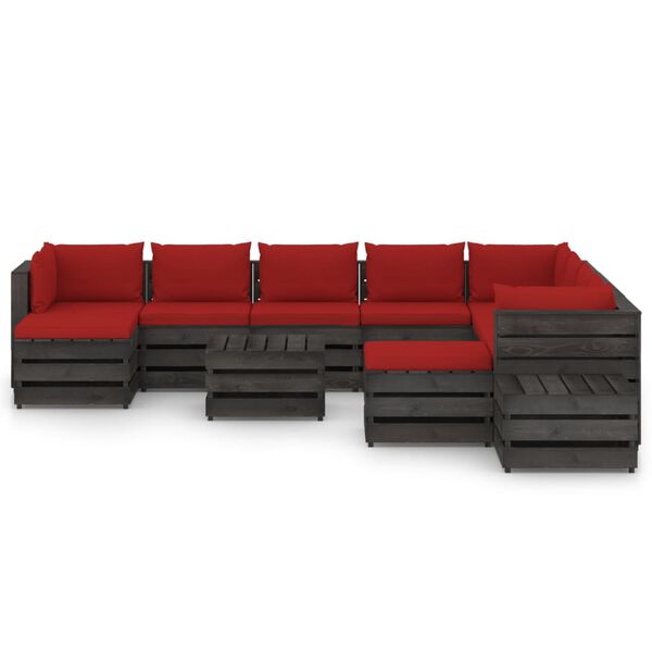 vidaXL Set Salotto Giardino con Cuscini 12 pz Legno Impregnato Grigio