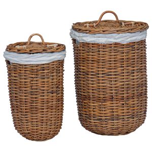vidaXL Cesto per Lavanderia 2 pcs Marrone Rattan Kubu