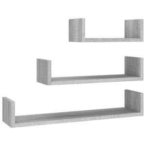 vidaXL Mensole Espositive a Parete 3pz Grigio Sonoma Legno Multistrato