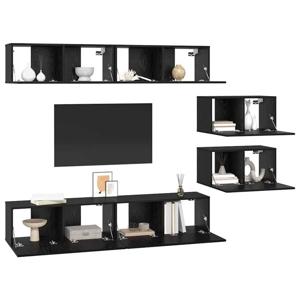 vidaXL Set mobile TV 6 pcs Rovere Nero Legno multistrato