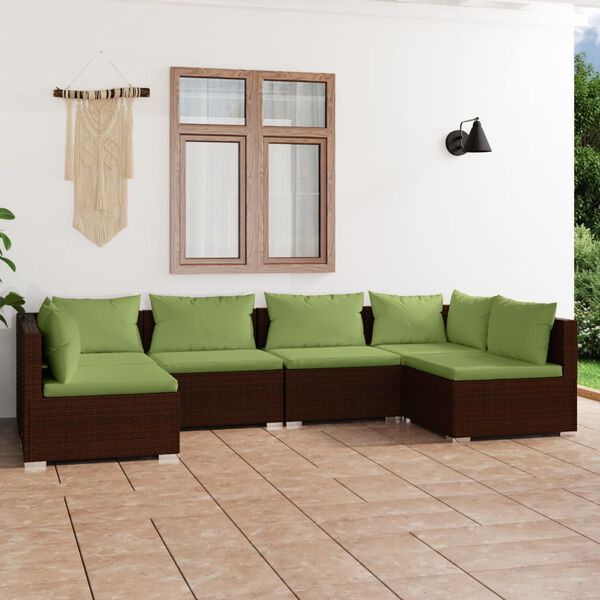 vidaXL Set Divani da Giardino 6 pz con Cuscini in Polyrattan Marrone
