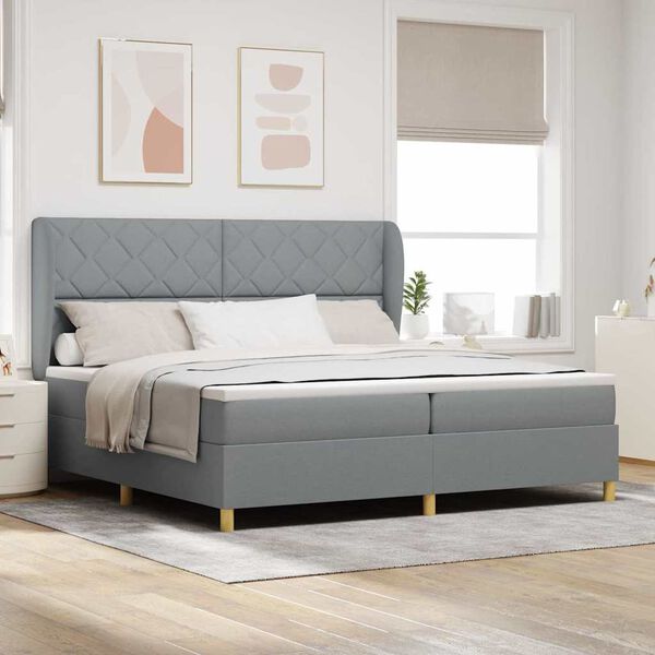 vidaXL Letto a molle con materasso Grigio chiaro 200 x 200 cm Tessuto