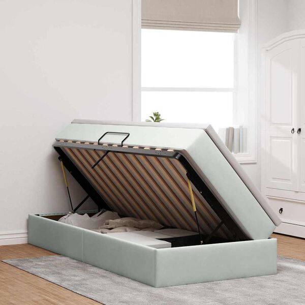 vidaXL Letto con contenitore e materasso Grigio chiaro 90 x 190 cm