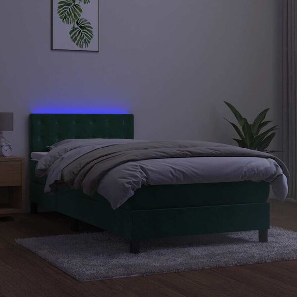 vidaXL Letto a Molle con Materasso e LED Verde Scuro 100x200cm Velluto