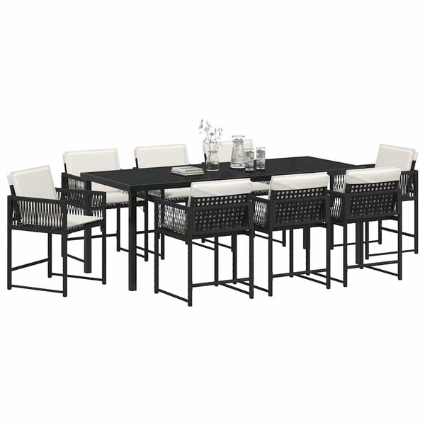 vidaXL Set da Pranzo per Giardino 9 pcs Nero polyrattan