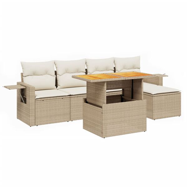 vidaXL Set Divano da Giardino 6 pz con Cuscini Beige in Polyrattan