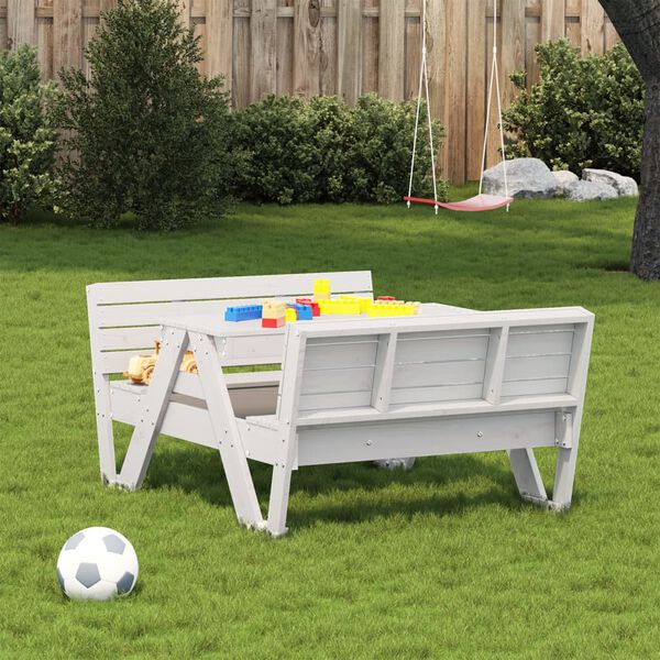 vidaXL Tavolo Picnic per Bambini Bianco 88x122x58 cm Massello di Pino
