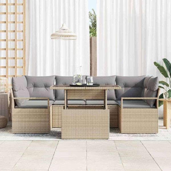 vidaXL Set Divano da Giardino con archiviazione 7 pcs Beige polyrattan