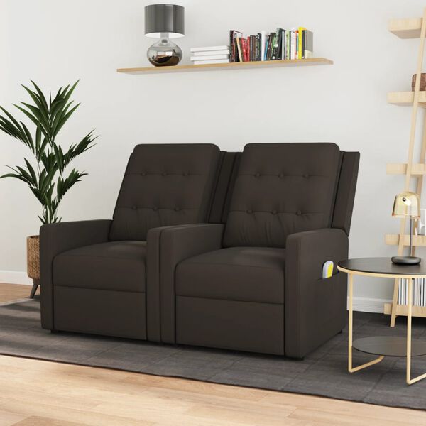 vidaXL Divano Massaggiante Reclinabile a 2 Posti Marrone Tessuto