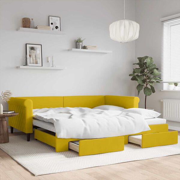 vidaXL Divano Letto Estraibile con Cassetti Giallo 100x200cm Velluto