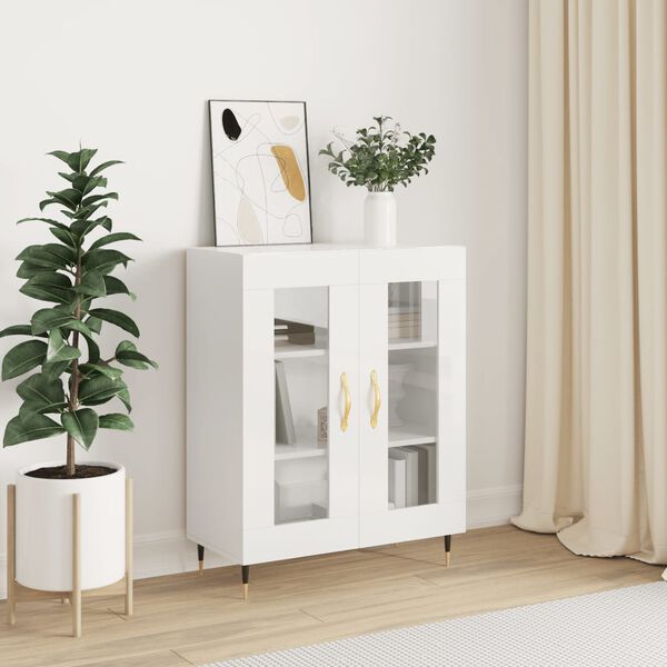 vidaXL Credenza 69,5x34x90 cm in Legno Multistrato Bianco Lucido