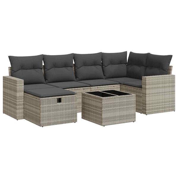 vidaXL Set Divani da Giardino 7pz con Cuscini Grigio Chiaro Polyrattan
