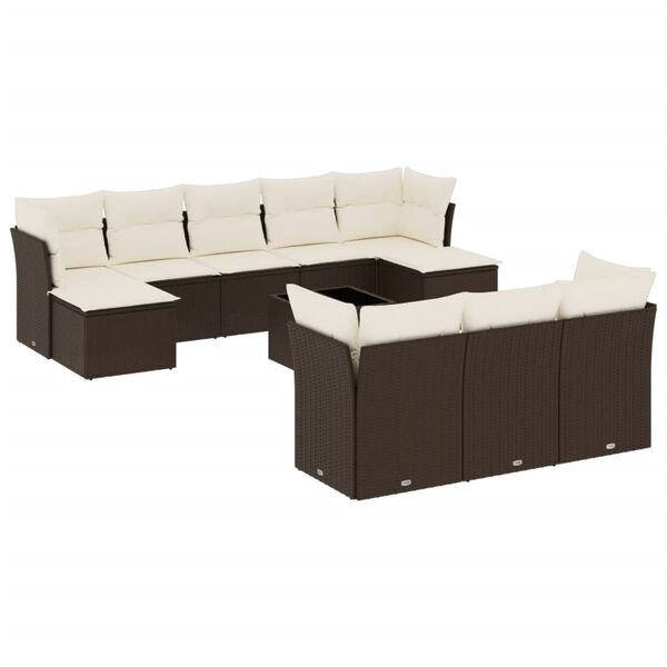 vidaXL Set Divani da Giardino 11 pz con Cuscini Polyrattan Marrone