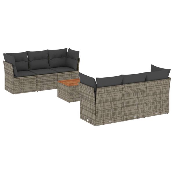 vidaXL Set Divani da Giardino 7 pz con Cuscini Grigio in Polyrattan