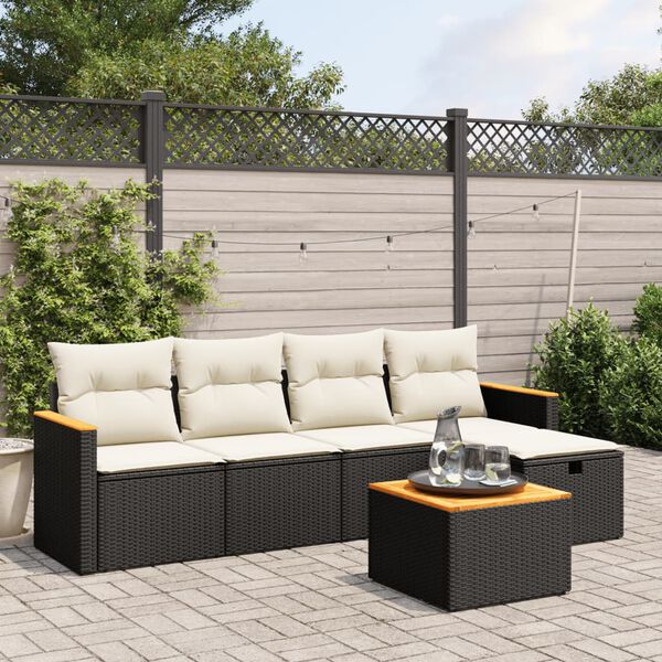 vidaXL Set Divano da Giardino 6 pz con Cuscini Nero in Polyrattan