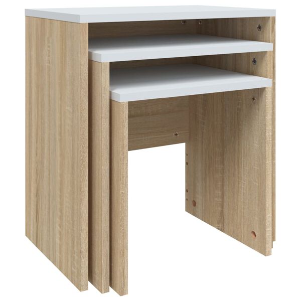 vidaXL Tavolini Salotto Impilabili 3pz BiancoeRovere Sonoma Truciolato