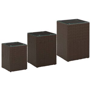 vidaXL Tavolini 3 pz con Piano in Vetro Marroni in Polyrattan