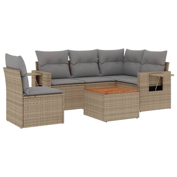 vidaXL Set Divano da Giardino 6 pz con Cuscini Beige Misto Polyrattan
