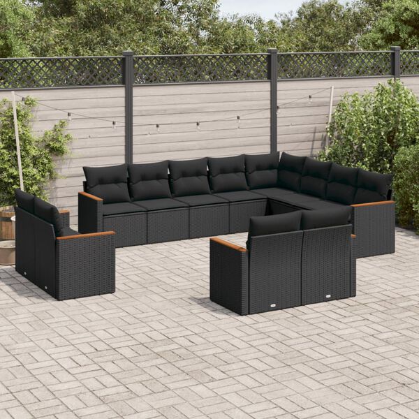 vidaXL Set Divani da Giardino 12 pz con Cuscini Nero in Polyrattan