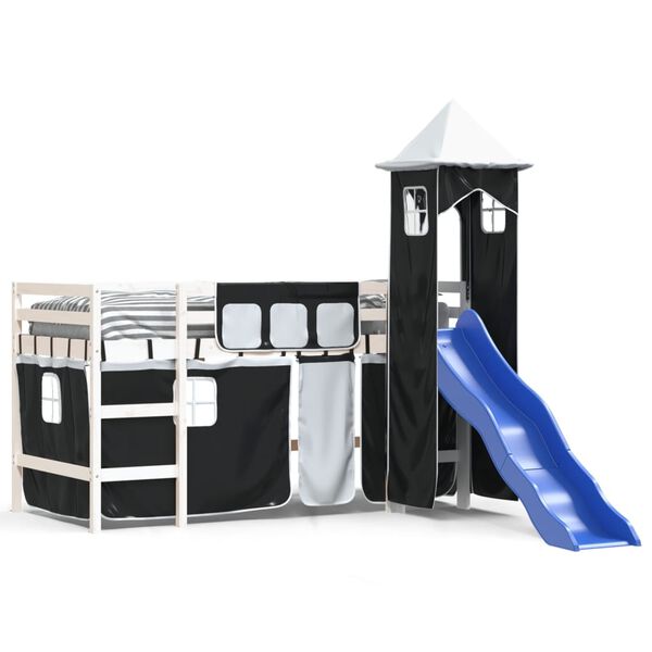 vidaXL Letto a Soppalco con Torre Bambini Bianco e Nero 80x200cm Pino