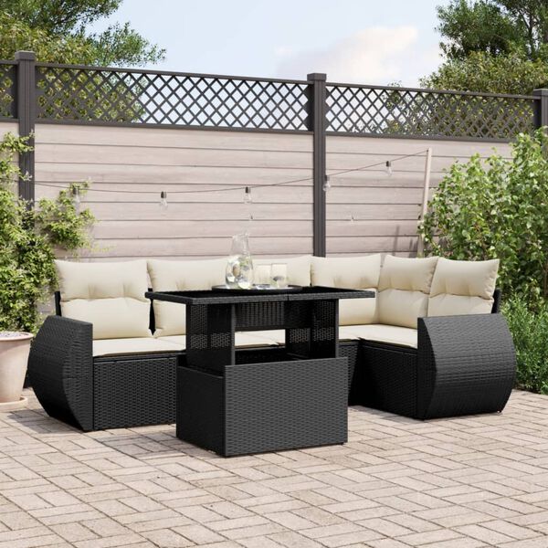 vidaXL Set Divano da Giardino 6 pz con Cuscini Nero in Polyrattan