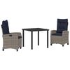 vidaXL Set da Pranzo per Giardino con cuscino 3 pcs Grigio polyrattan