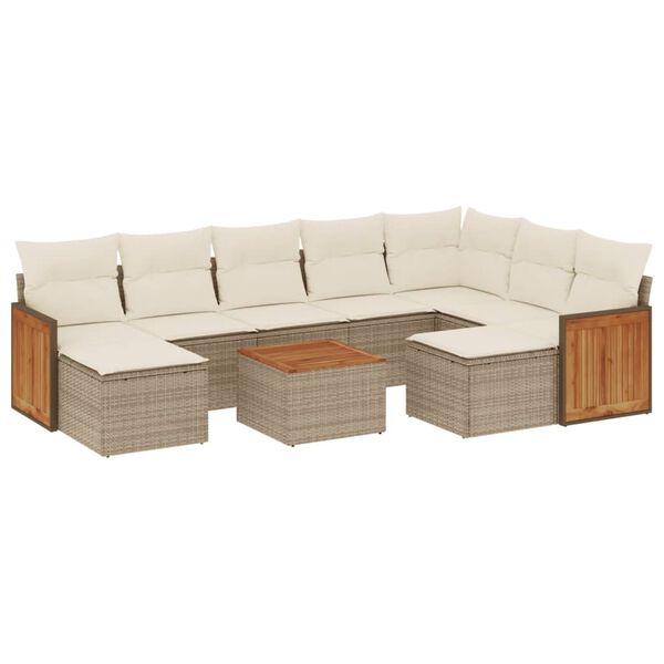 vidaXL Set Divano da Giardino 10 pz con Cuscini Beige in Polyrattan