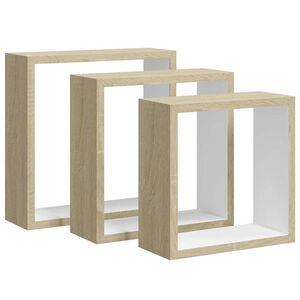 vidaXL Mensole a Cubo da Parete 3 pz Bianco Rovere Sonoma