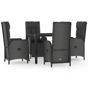 vidaXL Set da Pranzo da Giardino 5 pz Nero con Cuscini in Polyrattan