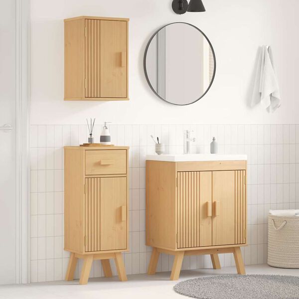 vidaXL Set di mobili per il bagno 3 pcs Marrone Legno massello di pino