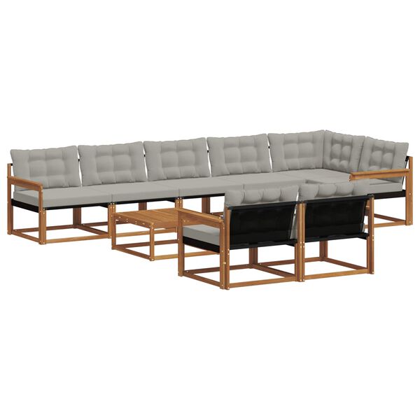 vidaXL Set di divani da esterno 9 pcs Grigio Naturale e Chiaro