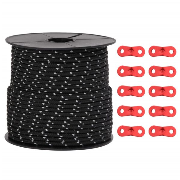 vidaXL Corda Tenda con Strisce Riflettenti e Chiavi 50 m 4 mm