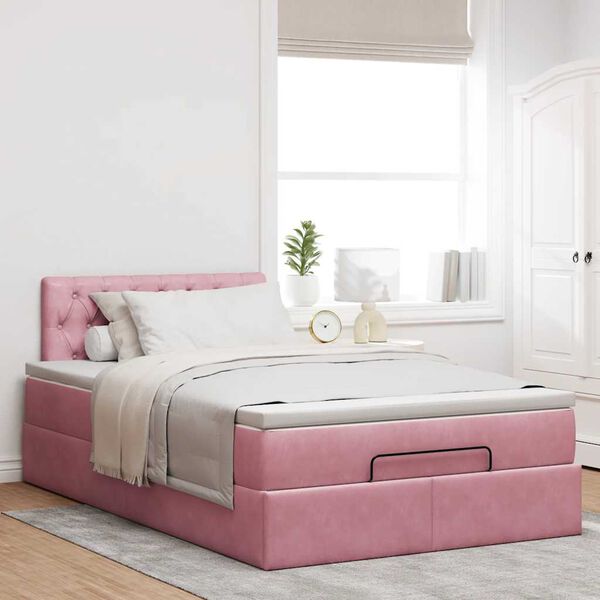 vidaXL Pouf Letto con Materasso e LED Rosa 120x190cm in Velluto