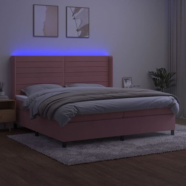 vidaXL Letto a Molle con Materasso e LED Rosa 200x200 cm in Velluto