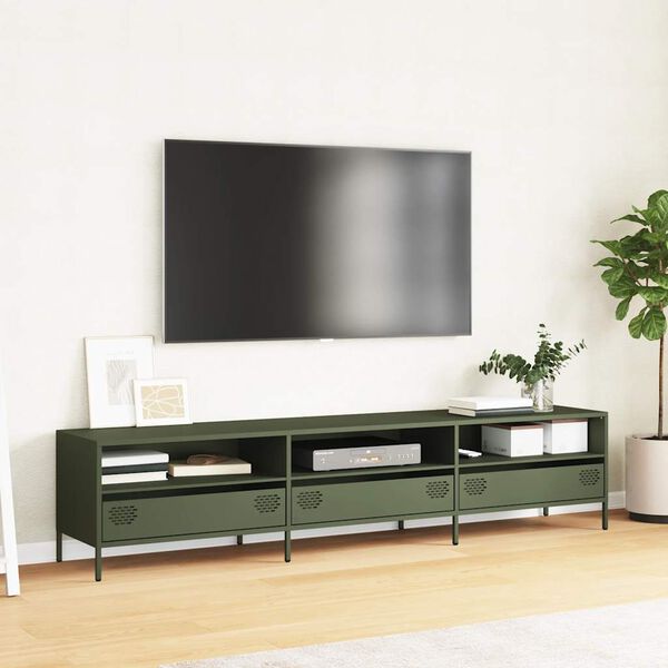 vidaXL Mobile TV Verde Oliva 202x39x43,5 cm Acciaio Laminato a Freddo
