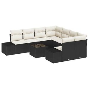vidaXL Set Divano da Giardino con cuscino 9 pcs Nero polyrattan